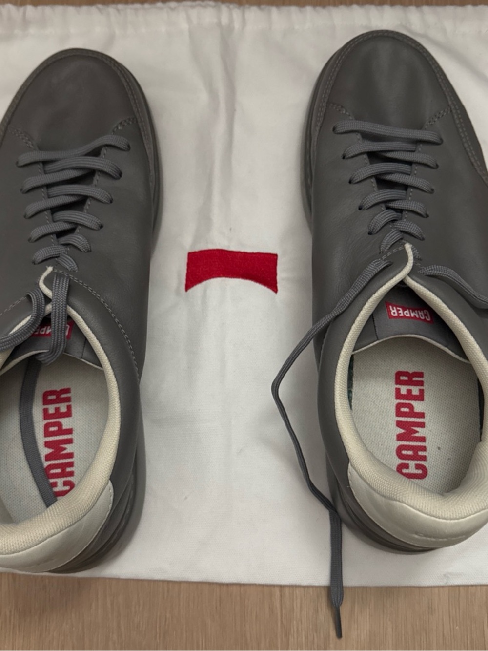 Camper Men’s Gray Leather Lace-Up Sneakers with Cream Collar